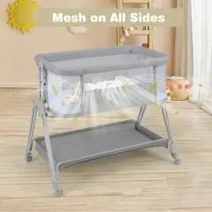 Infans Baby Bedside Bassinet Bed Folding Portable Adjustable Crib w/ Storage