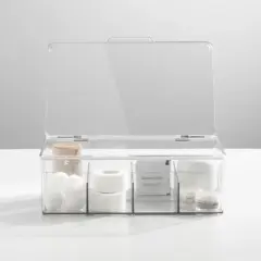 mDesign Plastic Divided First Aid Storage Box Kit, Hinge Lid for Bathroom, Clear