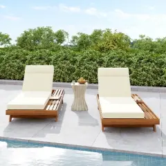 Christopher Knight Home Darla Outdoor Acacia Wood Adjustable Chaise Lounge with Water-Resistant Cushions (Set of 2)