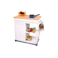 Wood Catskill Preston Hollow White Kitchen Cart with Butcher Block in White - Catskill Craftsmen