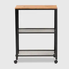 Verna Metal and Wood Kitchen Serving Cart Oak Brown/Black - Baxton Studio