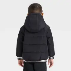 Toddler Boys' Varsity Striped Heavyweight Puffer Jacket - Cat & Jack&trade; Black