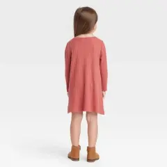 Grayson Collective Toddler Girls' Cozy Ribbed Long Sleeve Dress - Maroon