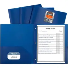 C-Line 2-Pocket Poly Portfolio with Prongs, Blue, Pack of 25