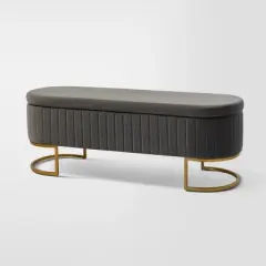 Nuria 50" Wide Modern Upholstered Flip Top Storage Bench with Golden Metal C-shaped Sled Legs for Living Room | ARTFUL LIVING DESIGN
