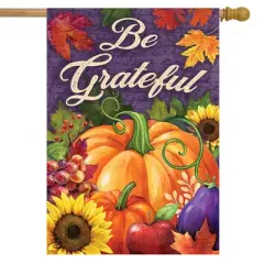 Be Grateful Fall House Flag Pumpkins Autumn Floral 28" x 40" Briarwood Lane