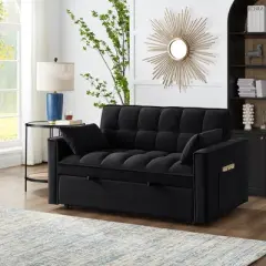 LOVMOR 4 in1 Loveseat Sofa Bed with Armrests & Storage Pockets, Multi-Function Tufted Pull-out Sofa Bed, Convertible Loveseat Sofa Couch