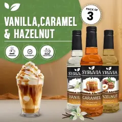Syruvia Coffee Flavors Variety Pack: Vanilla, Caramel & Hazelnut 25.4 fl oz Syrup