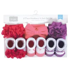 Hudson Baby Infant Girl Headband and Socks Giftset, Pink Purple, One Size