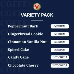 Victor Allen's Coffee Holiday Favorites Coffee & Hot Cocoa Variety Pack, 96 Count, Single Serve Cups & Coffee Pods for Keurig K-Cup Brewers
