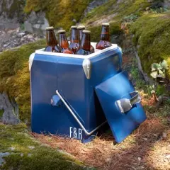 Foster & Rye Blue Stainless Steel Cooler, Plastic Lined, Vintage Style Beer and Wine Cooler, Portable Beverage Chiller and Ice Chest,  Set of 1