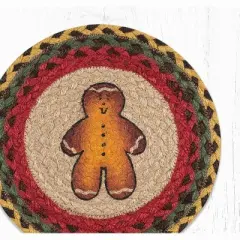 Earth Rugs Gingerbread Man Round Trivet &ndash; 10"x10" Braided Jute Accent with Festive Holiday Print