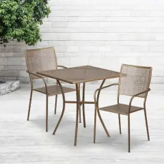 Flash Furniture Oia Commercial Grade 28" Square Indoor-Outdoor Steel Patio Table Set with 2 Square Back Chairs