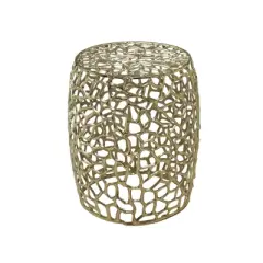 Aluminum Drum End Table with Intricate Design-Gold