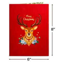 Paper Love 3D Christmas Reindeer Pop Up Christmas Card, 100% Recycled and Eco-Friendly, 8" x 6" Cover - With Note Tag