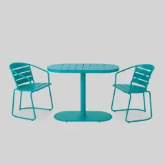 Santa Monica 3pc Iron Patio Bistro Set - Matte Teal - Christopher Knight Home: Outdoor Dining, Weather-Resistant