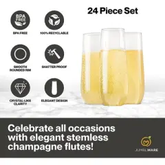 JumblWare 24 9-oz. Heavy-Duty, Stemless Plastic Champagne Flutes