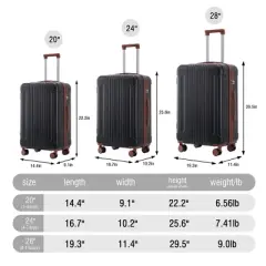 20"/24"/28" 3 pcs/set in ABS Spinner Wheel Luggage, Carry on Suitcase, Durable & Waterproof, Matching Color, TSA Combination Lock