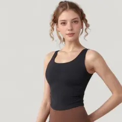 Anna-Kaci Active Women's Scoop Neck Cropped Tank Top with Strappy Cutout Back and Ruched Side Detailing