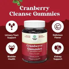 Natural Cranberry Gummies for Women & Men, Antioxidant Cranberry Chews, Urinary Tract Kidney Support Bladder & Immune Health, Nature's Craft, 60ct