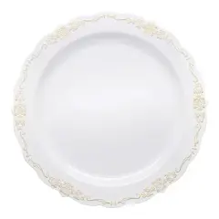 Smarty Had A Party 7.5" White w/ Gold Vintage Rim Plastic Salad Plates - 120 pcs