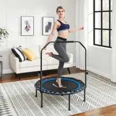 40-Inch Foldable Mini Trampoline with Adjustable Handrail, 264.6 lb Capacity, Home Fitness Rebounder
