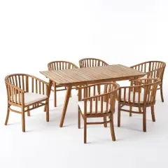 Christopher&nbsp;Knight&nbsp;Home Winston 7 Piece Outdoor Acacia Wood Dining Set with Slatted Back Chairs and 69" Table