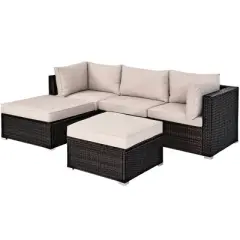 Costway 5PCS Patio Rattan Furniture Set Ottoman Table