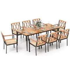 Costway 9 PCS Patio Dining Set Table with 1.9" Umbrella Hole & 8 Dining Chairs Outdoor