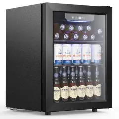Kismile Mini Fridge 16.93 inches W Freestanding 24 Cans (12 oz.) 1.7 Cubic Feet Beverage Refrigerator with Bottle Storage and Reversible Door