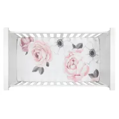 Lambs & Ivy Floral Garden Pink/White Watercolor Cotton Baby Fitted Crib Sheet