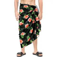 LA LEELA Men's Sarong Wrap Swim Bath Pareo One Size Metal Flower Leaf Palm Tree
