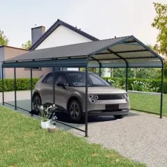 Heavy Duty Metal Carport with Galvanized Steel Roof, Carport Canopy for Driveway Car or Truck, Outdoor Metal Carport with Vertical Roof-Koiai