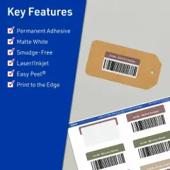 Avery TrueBlock Matte White Paper Labels,  1" x 2" Rectangle