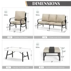 Captiva Designs 6pc Metal Patio Furniture Conversation Set with Armchairs and Ottomans for Garden Porch Backyard