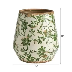Nearly Natural 12-in Tuscan Ceramic Green Scroll Planter