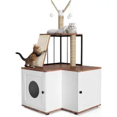 Cat Tree Litter Box Enclosure Hidden Litter Box, Large Tall Cat Tower for Indoor Cats Large Adult with Scratching Post, Hanging Balls for Pets
