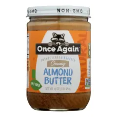 Once Again Natural Unsweetened & Roasted Creamy Almond Butter Salt Free - Case of 6/16 oz