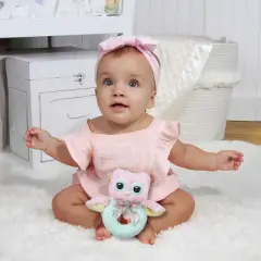 Bearington Baby Lil' Hoots Plush Stuffed Animal Pink Owl Soft Ring Rattle 5.8"