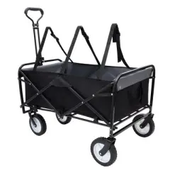 Collapsible Foldable Wagon Cart with strapping system Beach Wagon Utility Cart Utility Wagon Grocery Car black