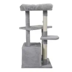 Lyngins Modern Double Level Cat Tree,Cat Tower Cat Condo Posts Kitty Pet Play House for Indoor,Gray