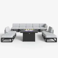 LayinSun 10-Piece Large Outdoor Modular L-Shaped Sectional Set with Propane Fire Pit Table