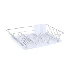 Trio Home Stainless 3-Piece Dish Drying Drainer Rack, Removable Utensil Holder and Drainboard - White