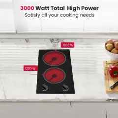 GASLAND CH30BS 12'' 2 Burners Built-in Ceramic Electric Cooktop, 240 V 3000 W, Knob Control