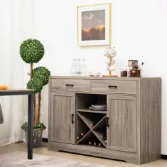 Costway Kitchen Storage Buffet Cabinet Farmhouse Wooden Sideboard w/2 Drawer & Wine Rack