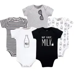 Little Treasure Baby Boy Cotton Bodysuits 5pk, But First Milk