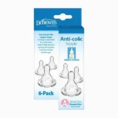 Dr. Brown's Preemie Flow Narrow Baby Bottle Silicone Nipple - Slowest Flow - 6pk - 0m+