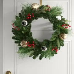28" Decorated Mixed Greenery Artificial Christmas Wreath Green - Wondershop&trade;