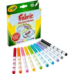 Crayola Fabric Markers, Fine Line, Assorted Colors, Set of 10