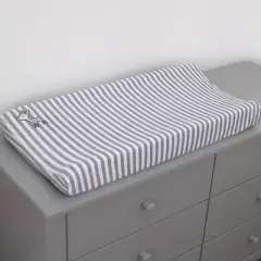 Little Love by NoJo Sweet Deer - Grey, White Stripe Plush Changing Pad Cover with Pink Deer Applique